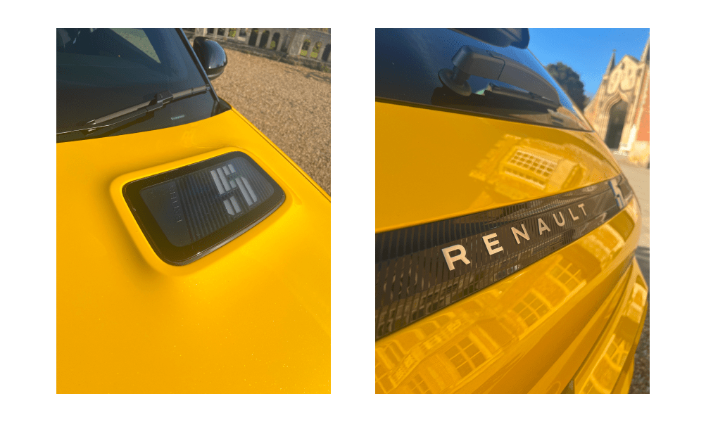 Images of the Renault 5 parked in front of a stately home