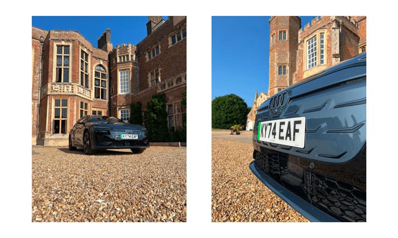 Pictures of the Audi A6 Avant e-tron outside a stately home