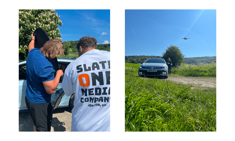 Behind the scenes images from a video shoot of the Volkswagen Golf GTE Mk8.5